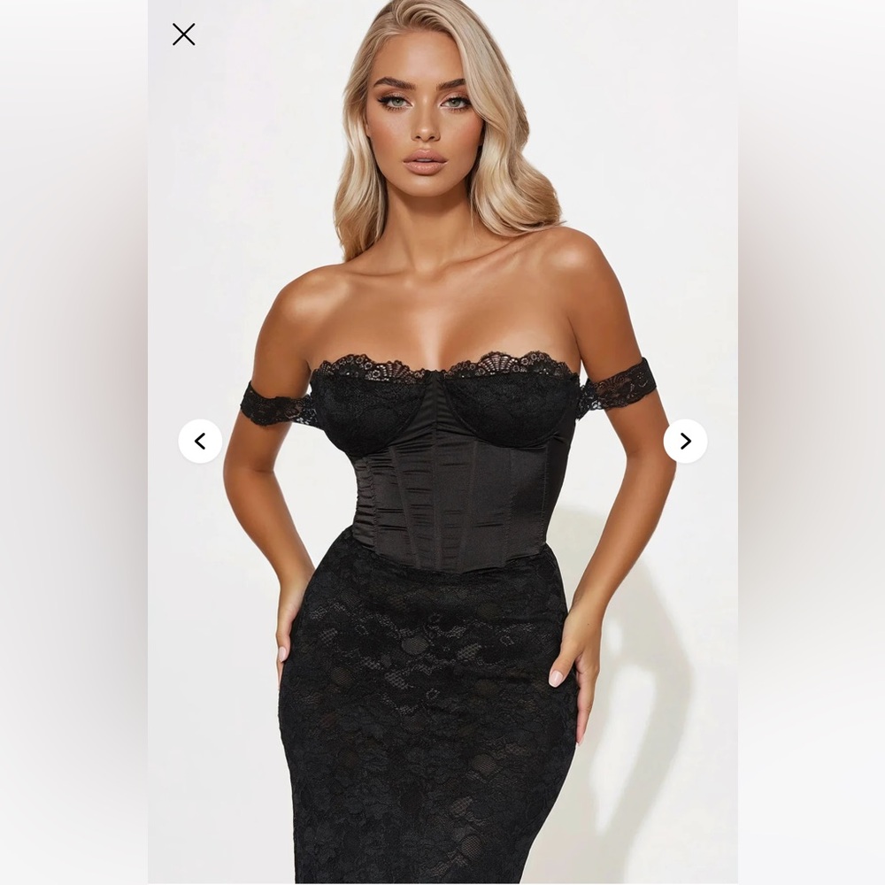Fashion Nova Black Corset Lace Maxi Dress